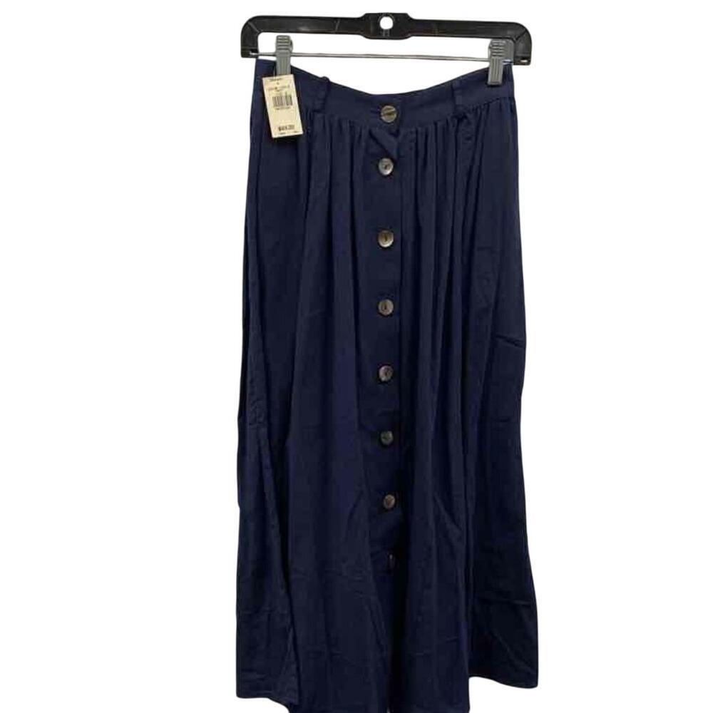 Georgiou Classics Navy Cotton Button-Front Midi Skirt 8 NWT